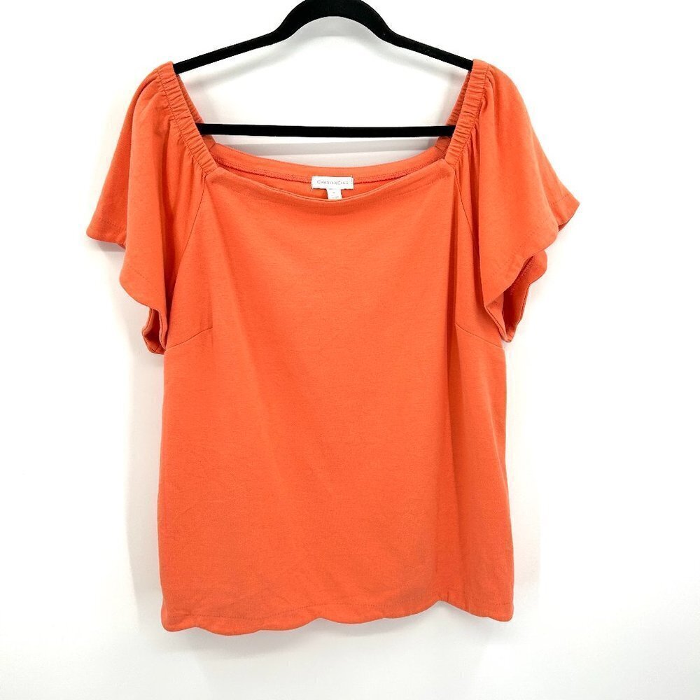 CHARTER CLUB Coral Orange Square Neck Scallop Hem Boxy Shirt Size XL